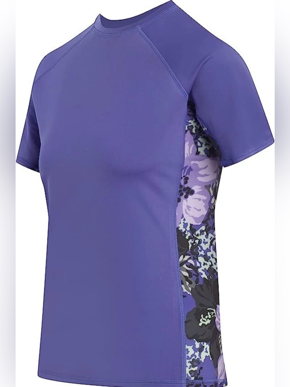Kanu Surf Purple Short-Sleeve Swim Coverup with Floral Side Panels